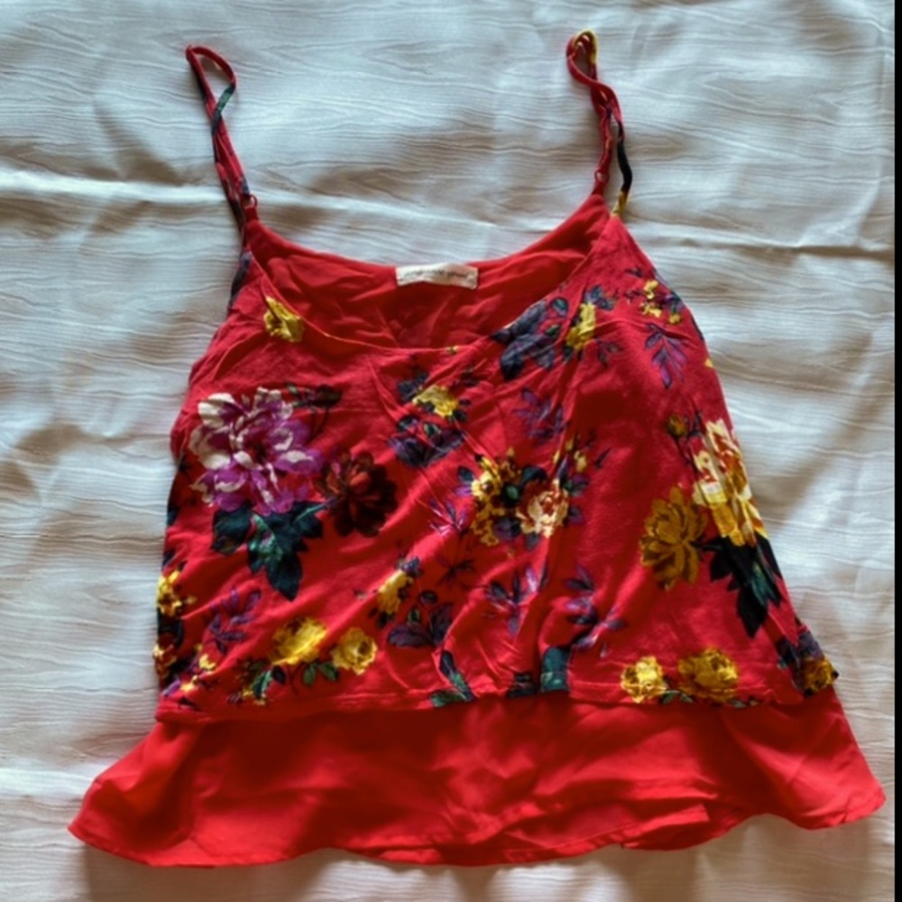 Red floral two layered top